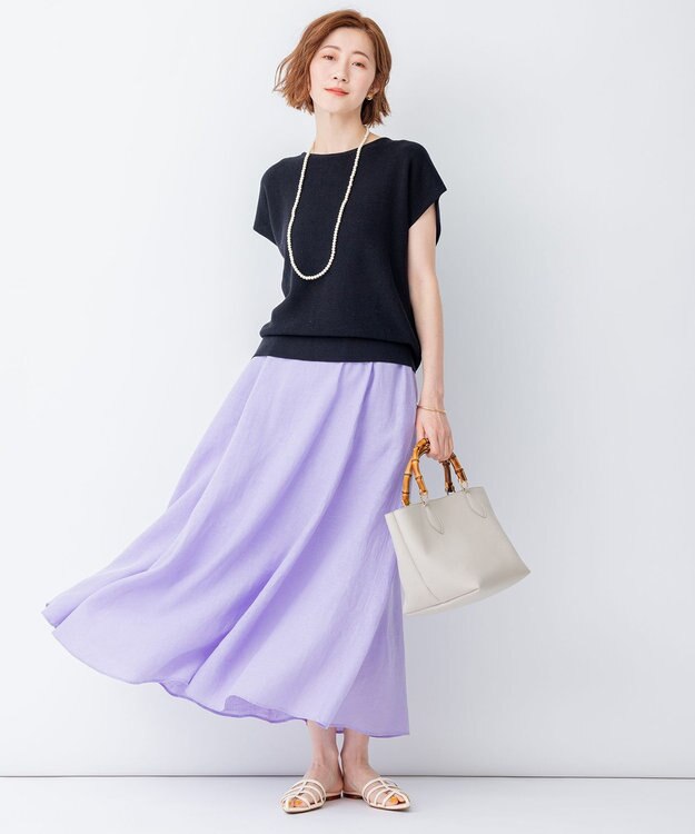 23区 【洗える】LIBECO フレア ロングスカート ライラック系