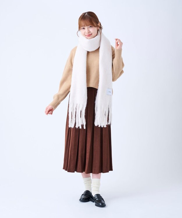 MOONBAT 【美人百花2月号/CanCam/andGIRL掲載】洗える ボリュームマフラー ソフトプレーン 幅40cm オフホワイト