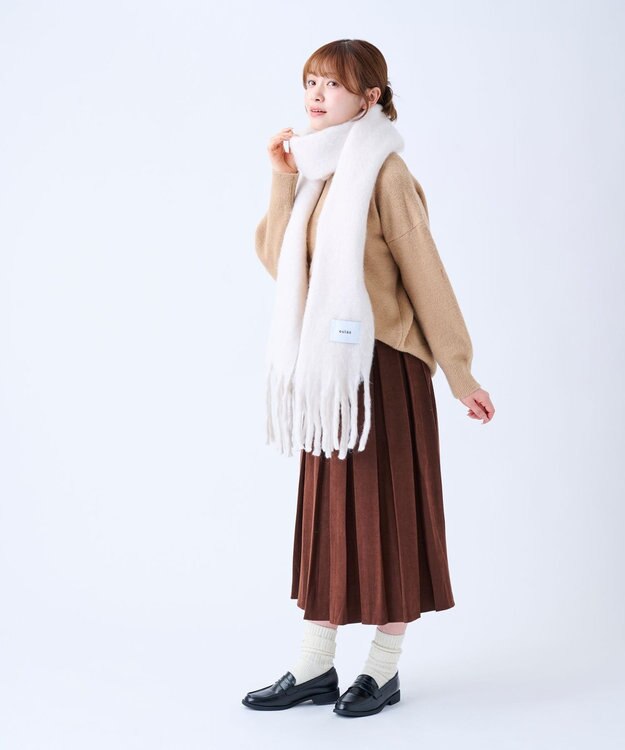 MOONBAT 【美人百花2月号/CanCam/andGIRL掲載】洗える ボリュームマフラー ソフトプレーン 幅40cm オフホワイト