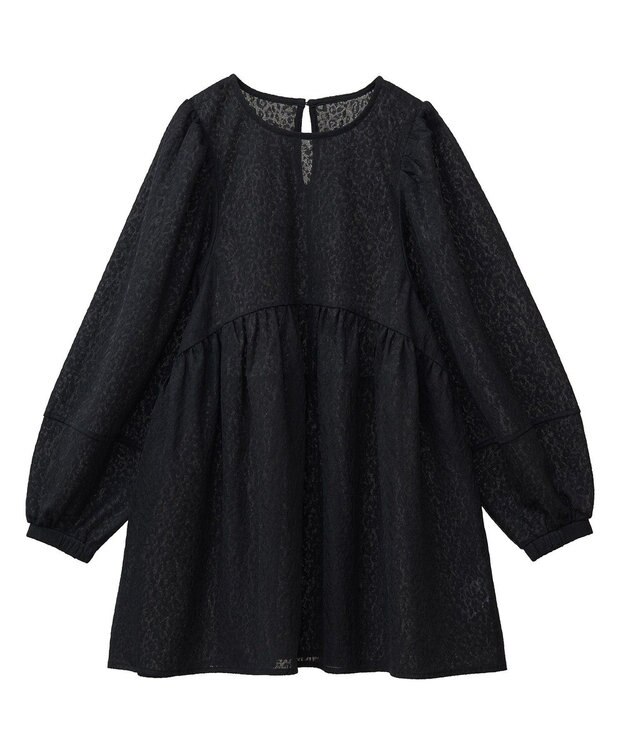 Green Parks ヒョウ柄ジャガードペプラムチュニックブラウス Black