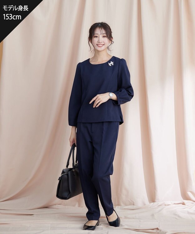 Tiaclasse L 【ダブルストレッチ・洗える】テーパードパンツ ネイビー