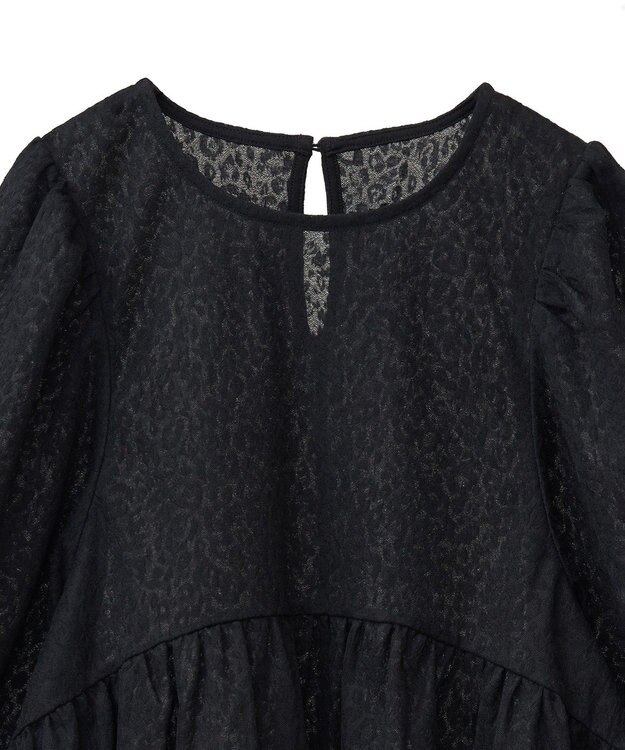 Green Parks ヒョウ柄ジャガードペプラムチュニックブラウス Black