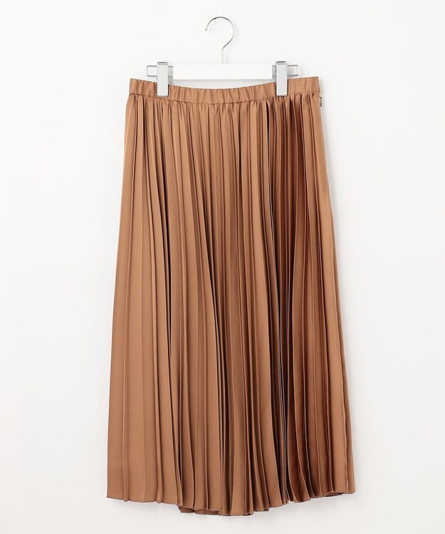 自由区 【洗える】ロイヤルサテン プリーツスカート キャメル系