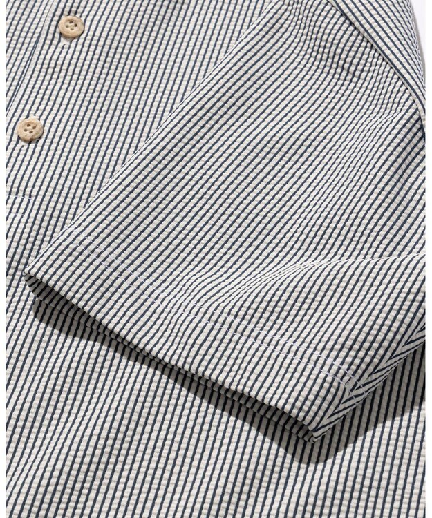 JOSEPH ABBOUD MOUNTAIN 【吸水速乾・釦ダウン・男女兼用】メッシュストライプサッカーポロシャツ ブルー系1