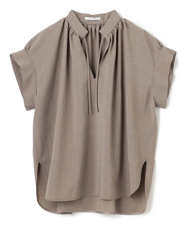 BEIGE， 【洗える/接触冷感/速乾/UVケア対応】BATEAU / Vネックバックギャザーハーフスリーブブラウス Taupe