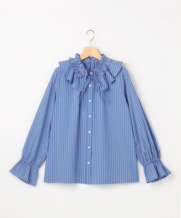 組曲 【先行予約・2WAY】エアリーシャーティングフリル襟 ブラウス ブルーストライプ系1