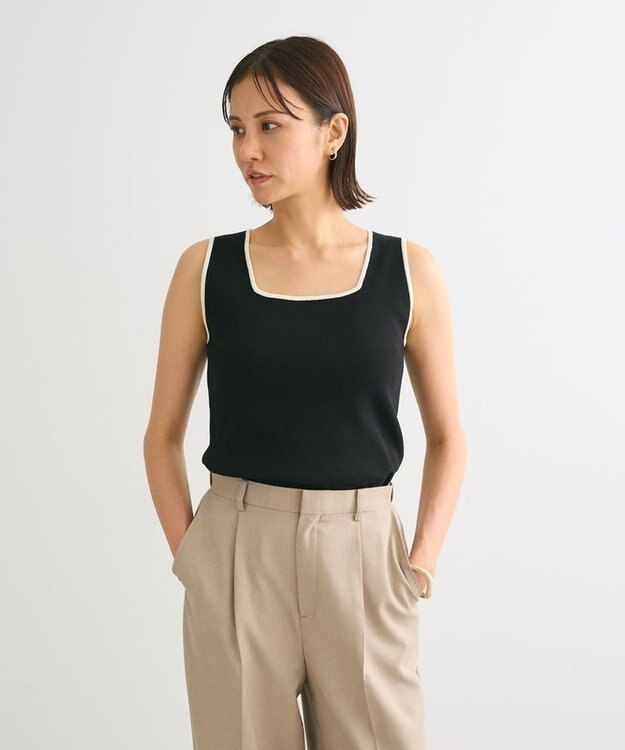 Green Parks ノースリーブスクエアニットプルオーバー Black