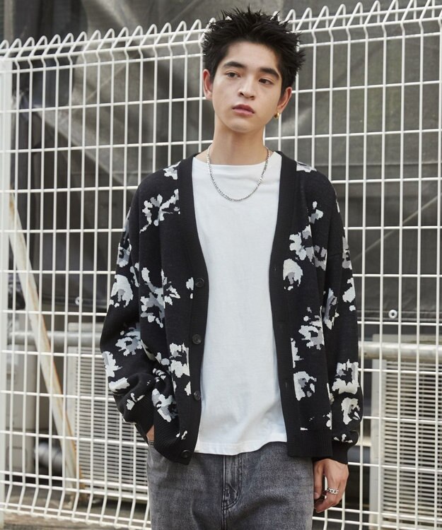 WEGO リラックスフィットパターンカーディガン ブラックその他