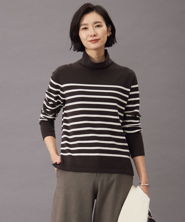 J.PRESS LADIES S 【洗える】SEMI WORSTED WOOL バスクボーダー ニット ダークブラウン系1