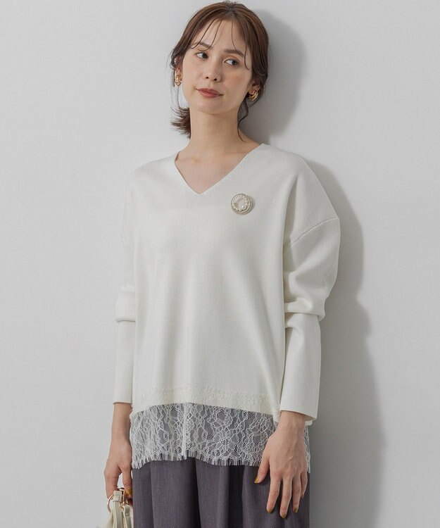 組曲 S レースモチーフニットプルオーバー アイボリー系