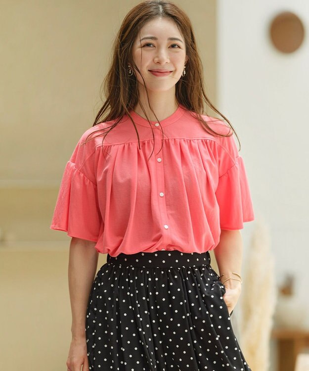 組曲 L 【速乾】ドライタッチ フレア袖トップス フラミンゴ系