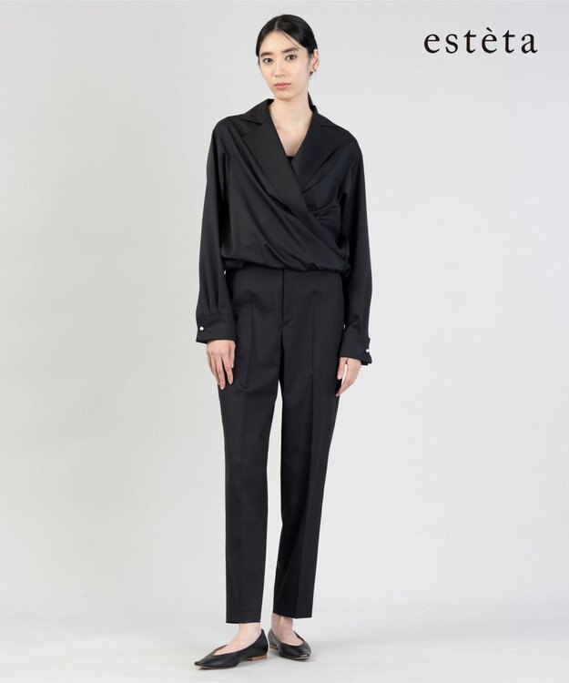23区 【エステータ】ウールシルクギャバジン パンツ ブラック系