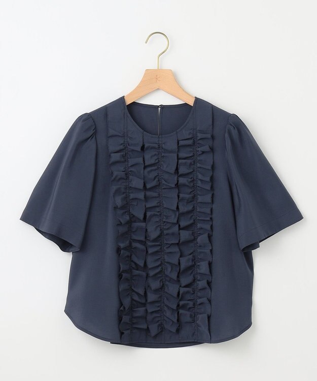 組曲 S 【WEB限定】ヴィンテージジョーゼットフリル ブラウス ネイビー系