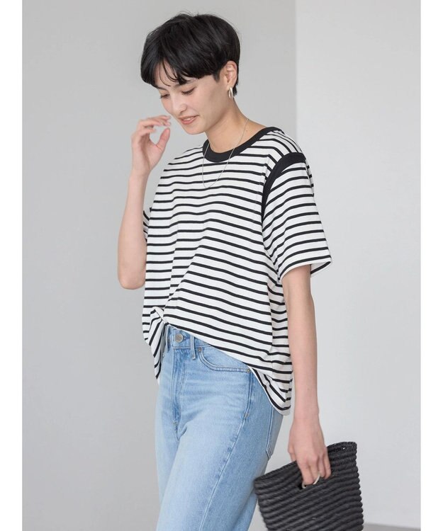 AMERICAN HOLIC バイカラーボーダーカットプルオーバー Border Black