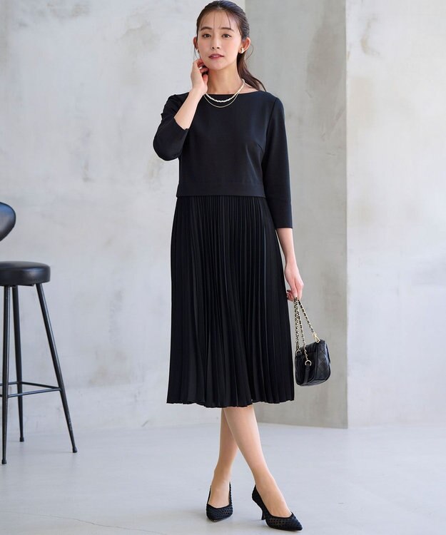 組曲 【KUMIKYOKU NAVY】ジャージーコンビプリーツ ワンピース ブラック系