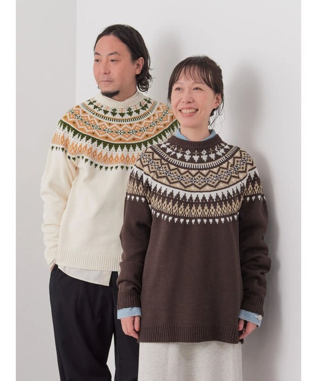 CRAFT STANDARD BOUTIQUE 【男女兼用】求心柄クルーネックニット Brown