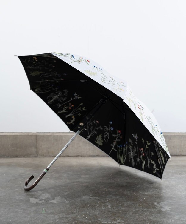 AND WOOL 〈一級遮光生地・晴雨兼用〉ボタニカル刺繍の日傘 （長傘タイプ） グレー