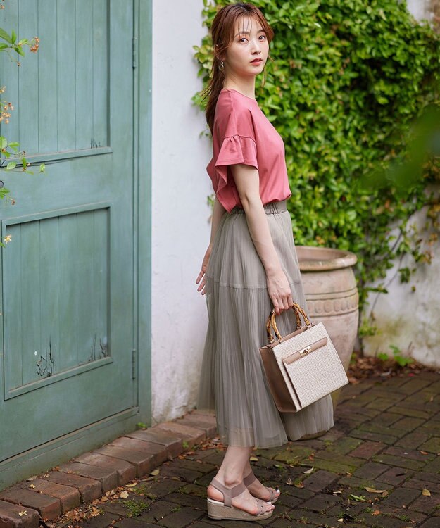 ANY SIS 【美人百花7月号掲載】プリーツチュールティアード スカート グレージュ