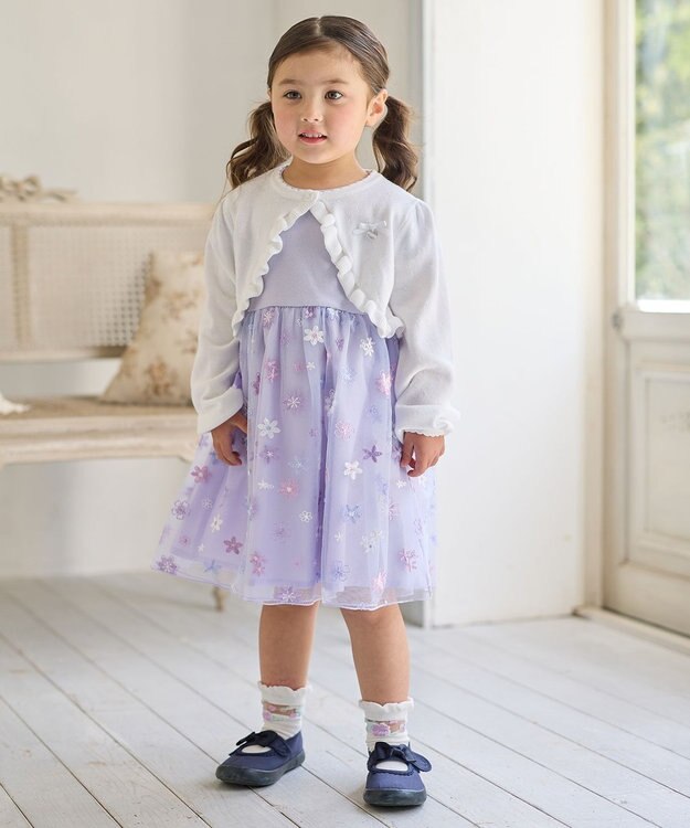 ANY KIDS 刺繍チュールワンピース ラベンダー