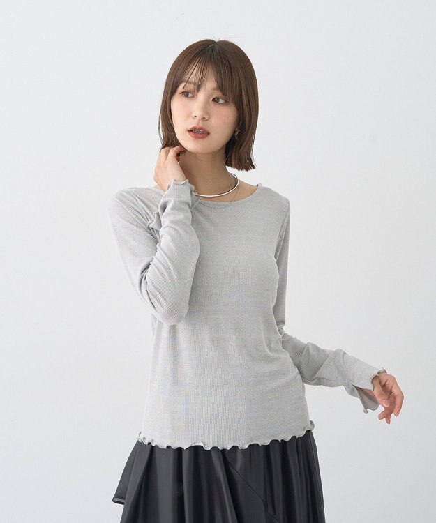 earth music&ecology ラメテレコボートネックプルオーバー Gray