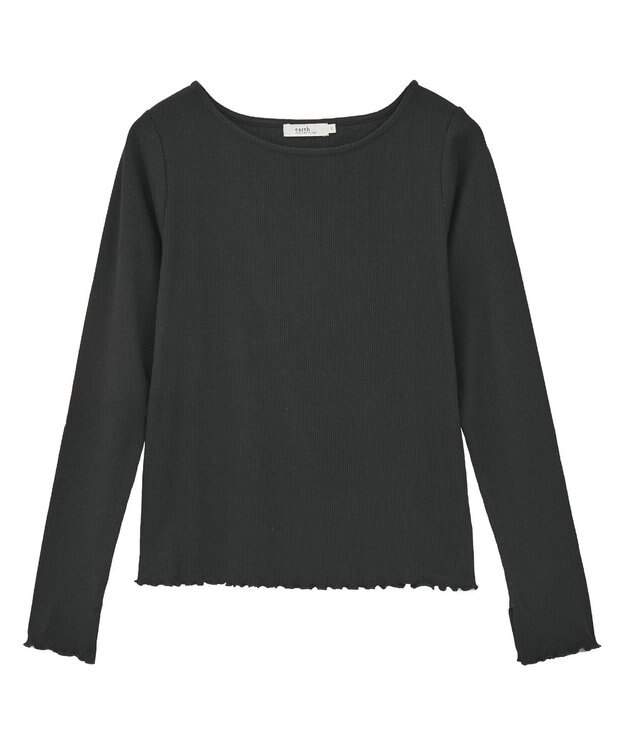 earth music&ecology ラメテレコボートネックプルオーバー Black