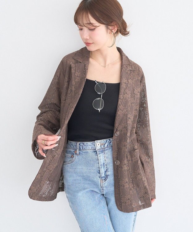 earth music&ecology レースシャツジャケット Brown