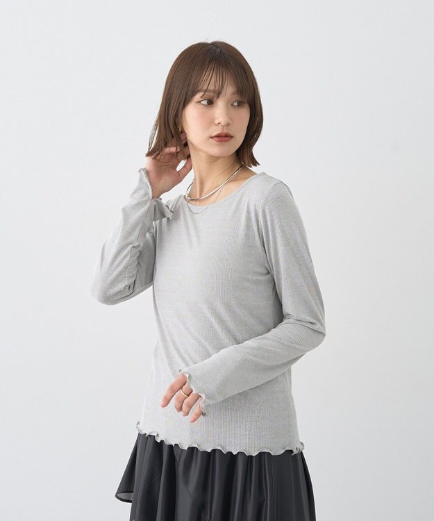 earth music&ecology ラメテレコボートネックプルオーバー Gray