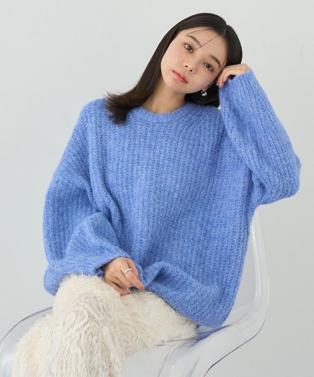 earth music&ecology ふわふわＭＩＸヤーンチュニック Blue