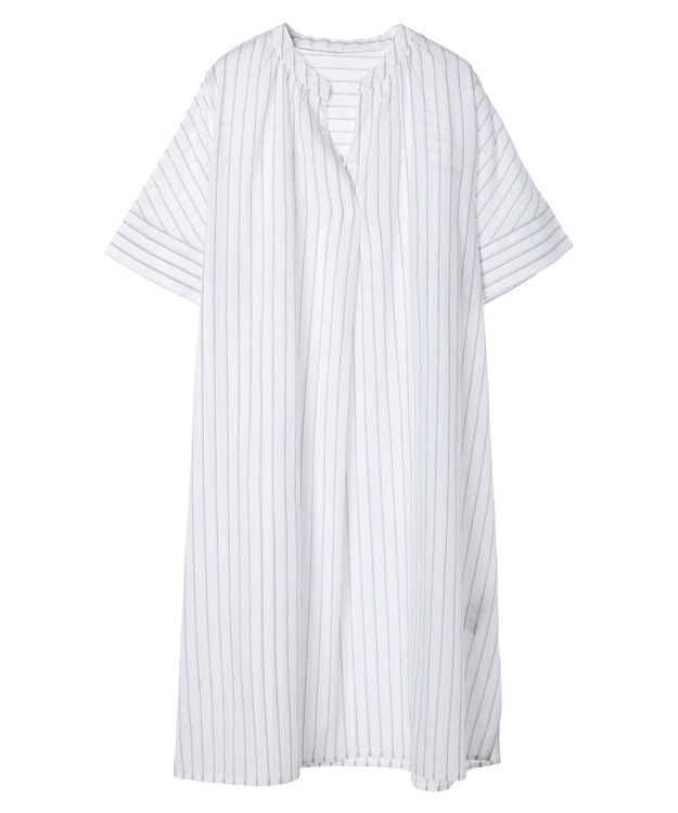 Green Parks 綿麻混スキッパーミニワンピース Stripe Ivory