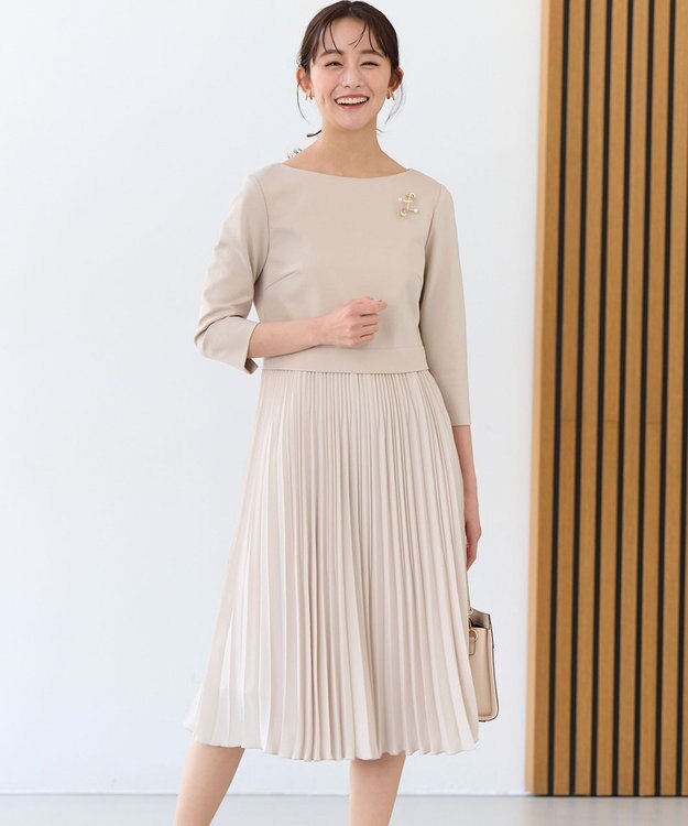 組曲 【KUMIKYOKU NAVY】ジャージーコンビプリーツ ワンピース ベージュ系