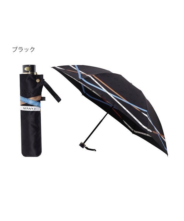 MOONBAT ランバン オン ブルー (LANVIN en Blue) 折りたたみ傘 サテンプリント ロゴアーチ ブラック