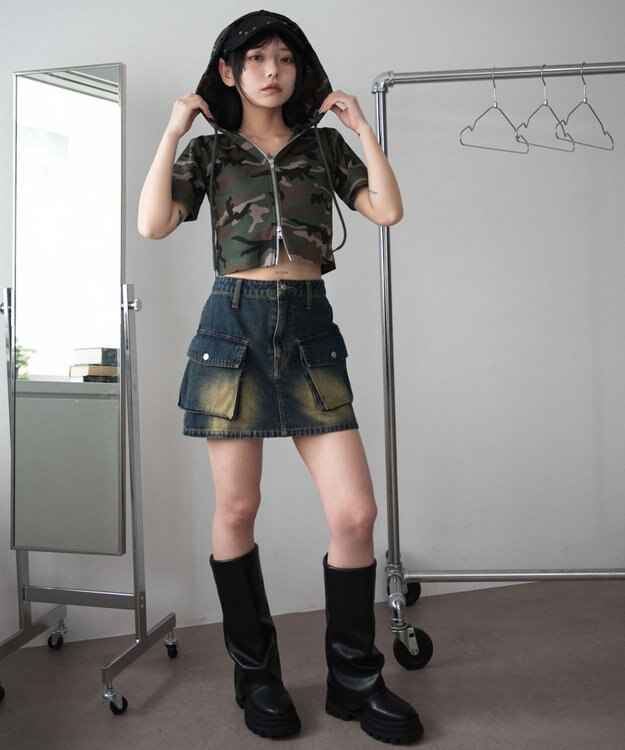 WEGO リブハンソデジップパーカー 柄1