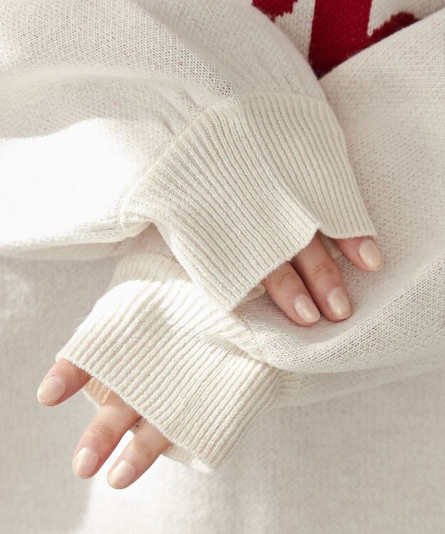 WEGO グラフィックBIGニットプルオーバー オフホワイト