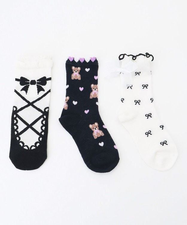 ANY KIDS 【3点セット】ソックス （クマ×リボン） ブラック