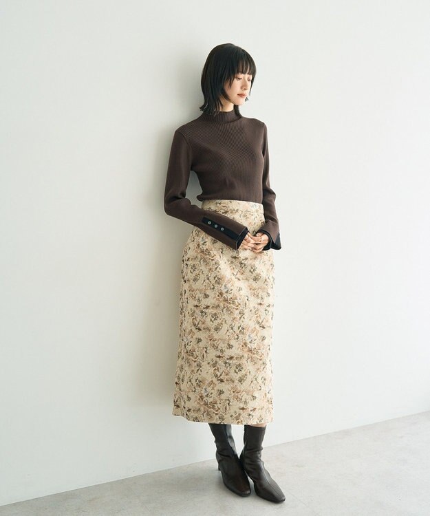 YECCA VECCA ジャガードナロースカート Beige