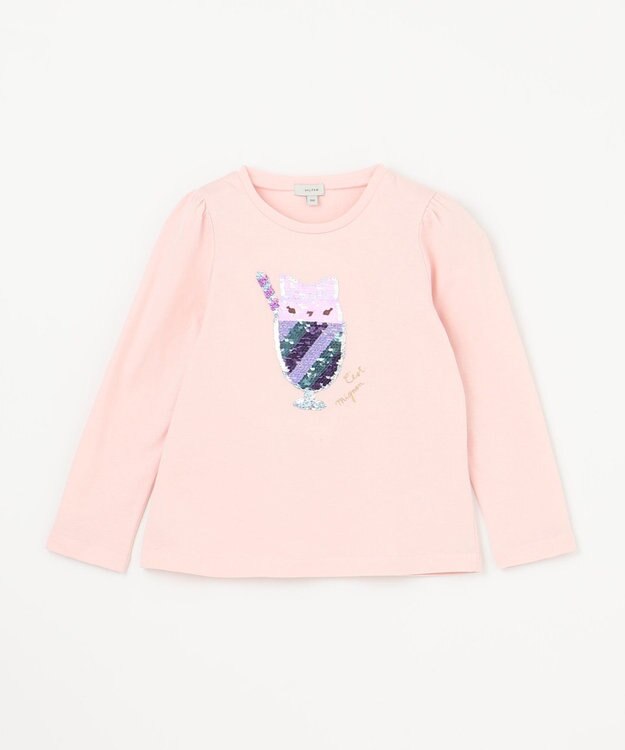ANY KIDS ミラクルスパンコール長袖Tシャツ ピンク（ネコ×アイスクリーム）