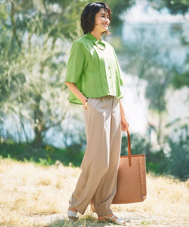 自由区 【カタログ掲載・接触冷感・UVケア・洗える】フルダルスパンマイクロピーチワイドストレート パンツ ベージュ