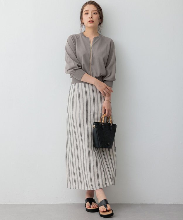 23区 【洗える】リネンストライプ Aライン スカート ベージュストライプ