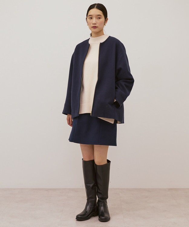 AMERICAN HOLIC 【選べる丈】中空FIBERノーカラーコート Navy