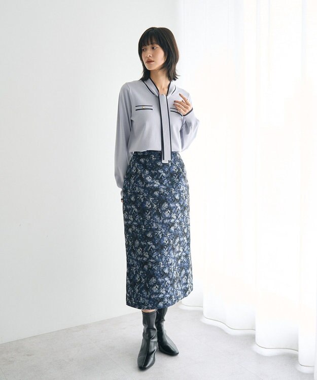YECCA VECCA ジャガードナロースカート Navy