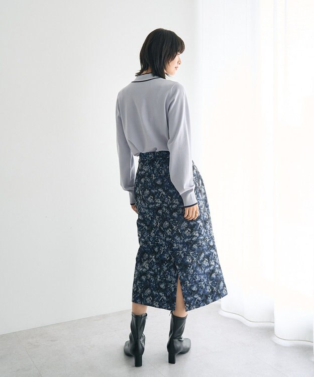 YECCA VECCA ジャガードナロースカート Navy