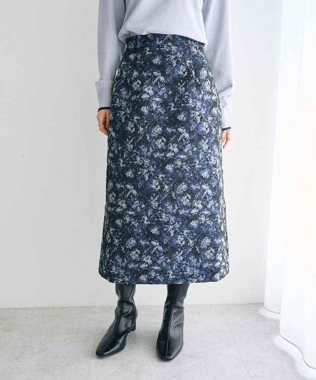 YECCA VECCA ジャガードナロースカート Navy
