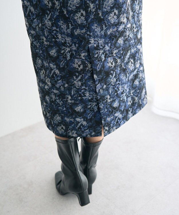 YECCA VECCA ジャガードナロースカート Navy