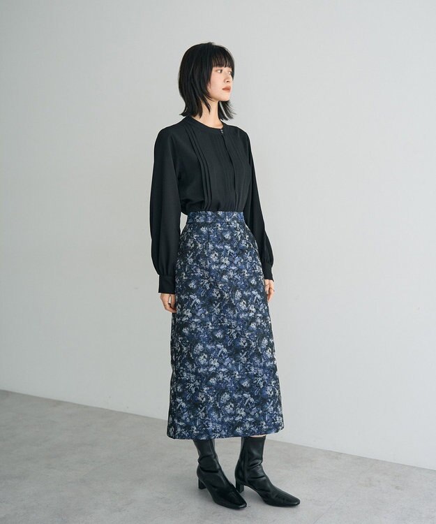 YECCA VECCA ジャガードナロースカート Navy