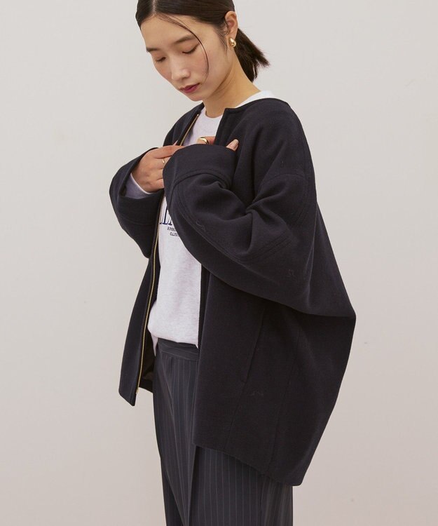 AMERICAN HOLIC 【選べる丈】中空FIBERノーカラーコート Black