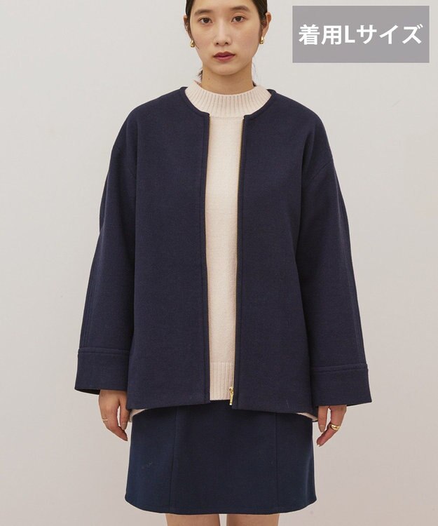 AMERICAN HOLIC 【選べる丈】中空FIBERノーカラーコート Navy