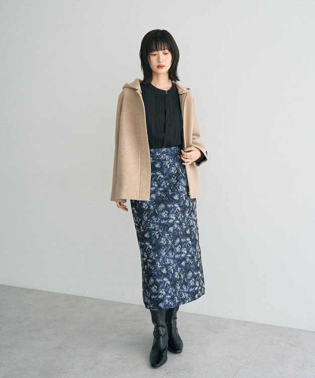 YECCA VECCA ジャガードナロースカート Navy