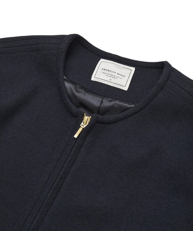 AMERICAN HOLIC 【選べる丈】中空FIBERノーカラーコート Navy