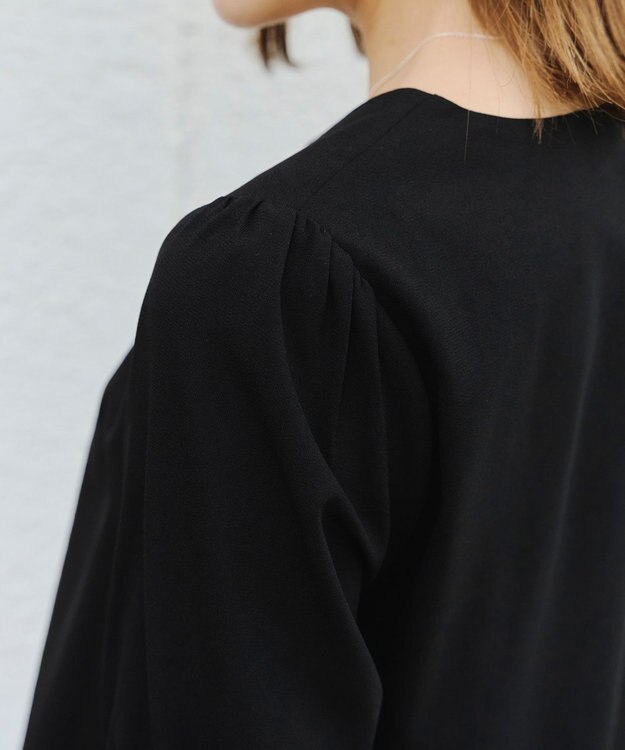 Tiaclasse L 【洗える】リボンスリーブブラウス ブラック