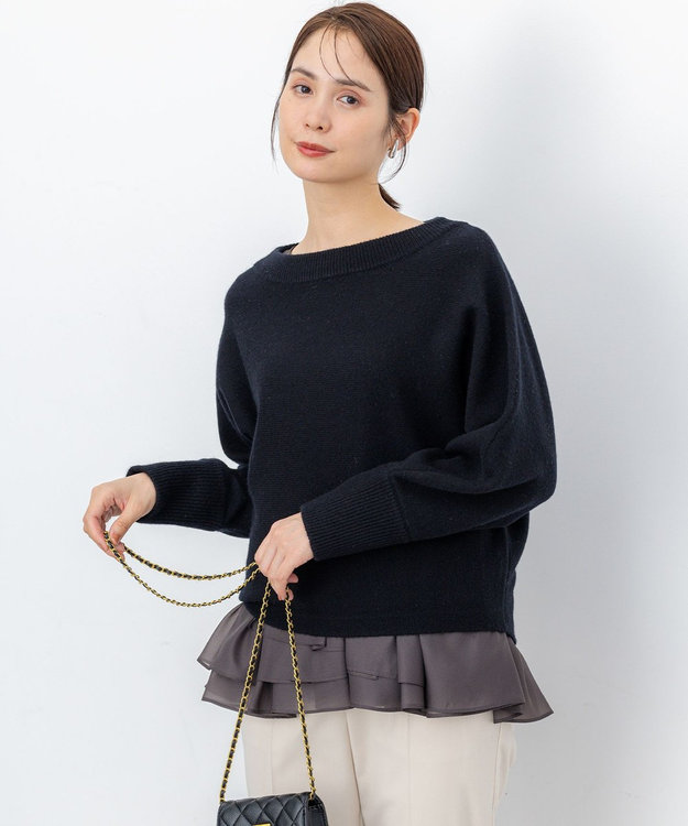 組曲 【加藤ローサさん着用】ウールカシミヤミックスボートネック ニット ブラック系